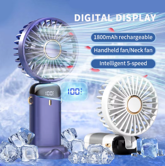 Portable Handheld Mini Fan Foldable with Neck Hanging & 5 Speeds