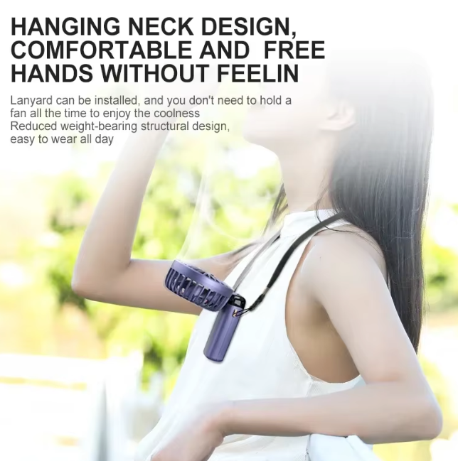 Portable Handheld Mini Fan Foldable with Neck Hanging & 5 Speeds