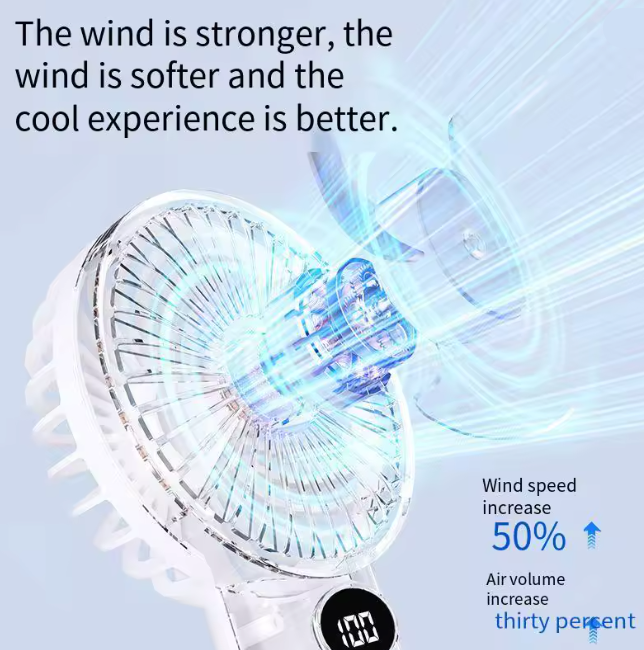 Portable handheld fan with LCD display and 6-speed wind power