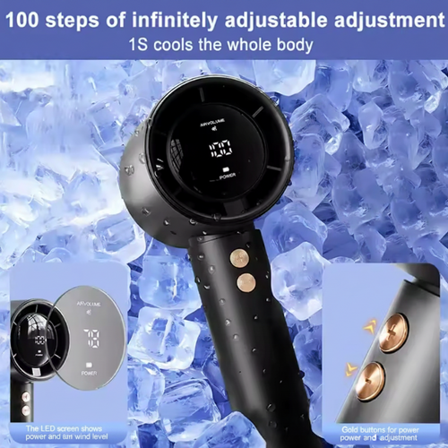 Mini Handheld Fan with LCD Display & USB Fast Charging