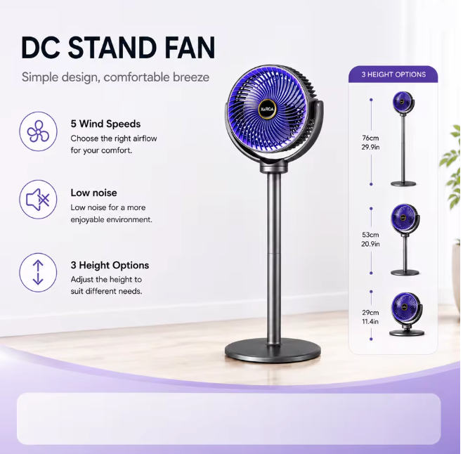 3-in-1 Modern Air Circulator Fan with different 5 Speeds & 4 Heights