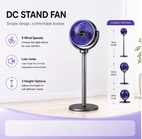3-in-1 Modern Air Circulator Fan with different 5 Speeds & 4 Heights